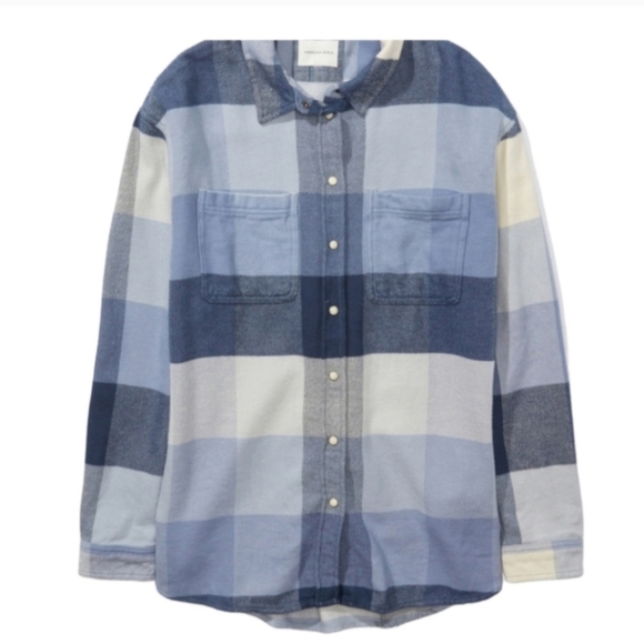 NWT - American Eagle Blue Oversized Flannel Shirt - SZ L - Picture 3 of 8